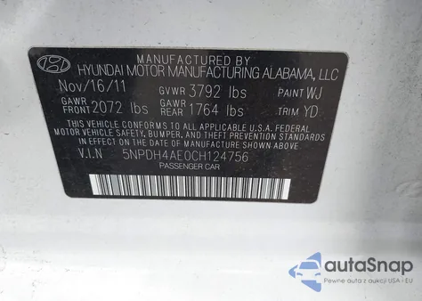 2012 Hyundai Elantra Gls from USA, damaged, VIN 5NPDH4AE0CH124756